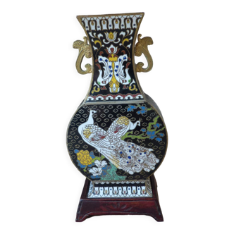 Vase motif oiseux paons cloisonné décoration asiatique