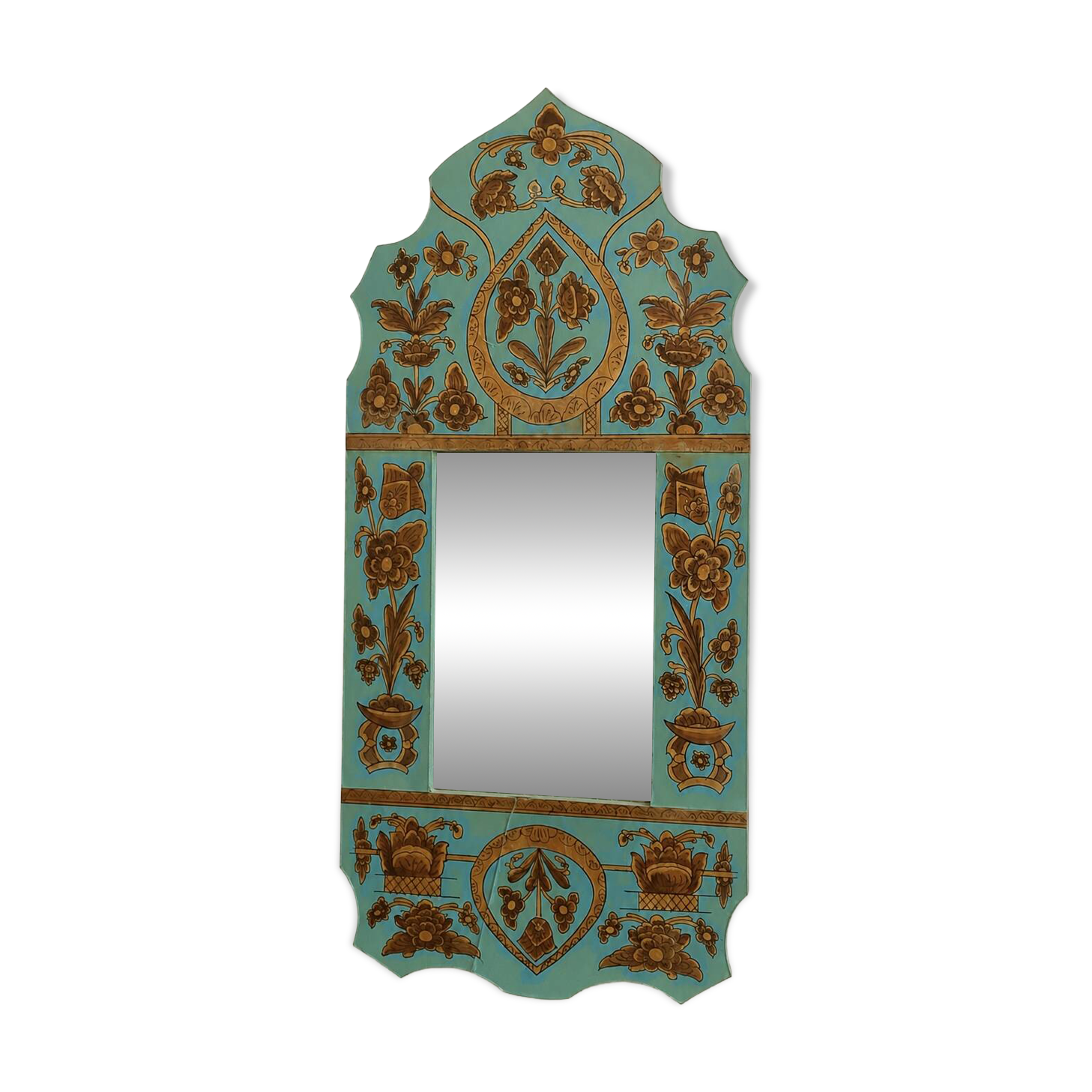 Vintage oriental wall mirror decor under glass
