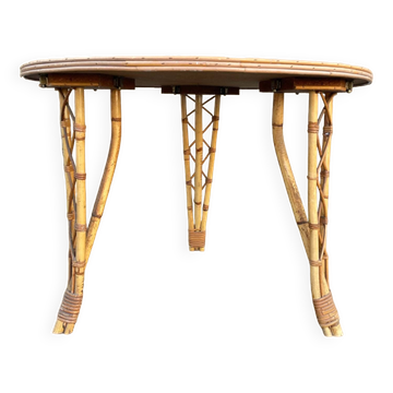 Bamboo and rattan table attributed to Audoux Minet