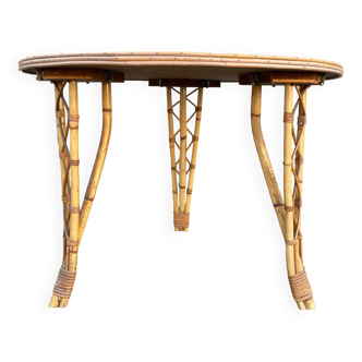 Table en bambou et rotin attribué à Audoux Minet