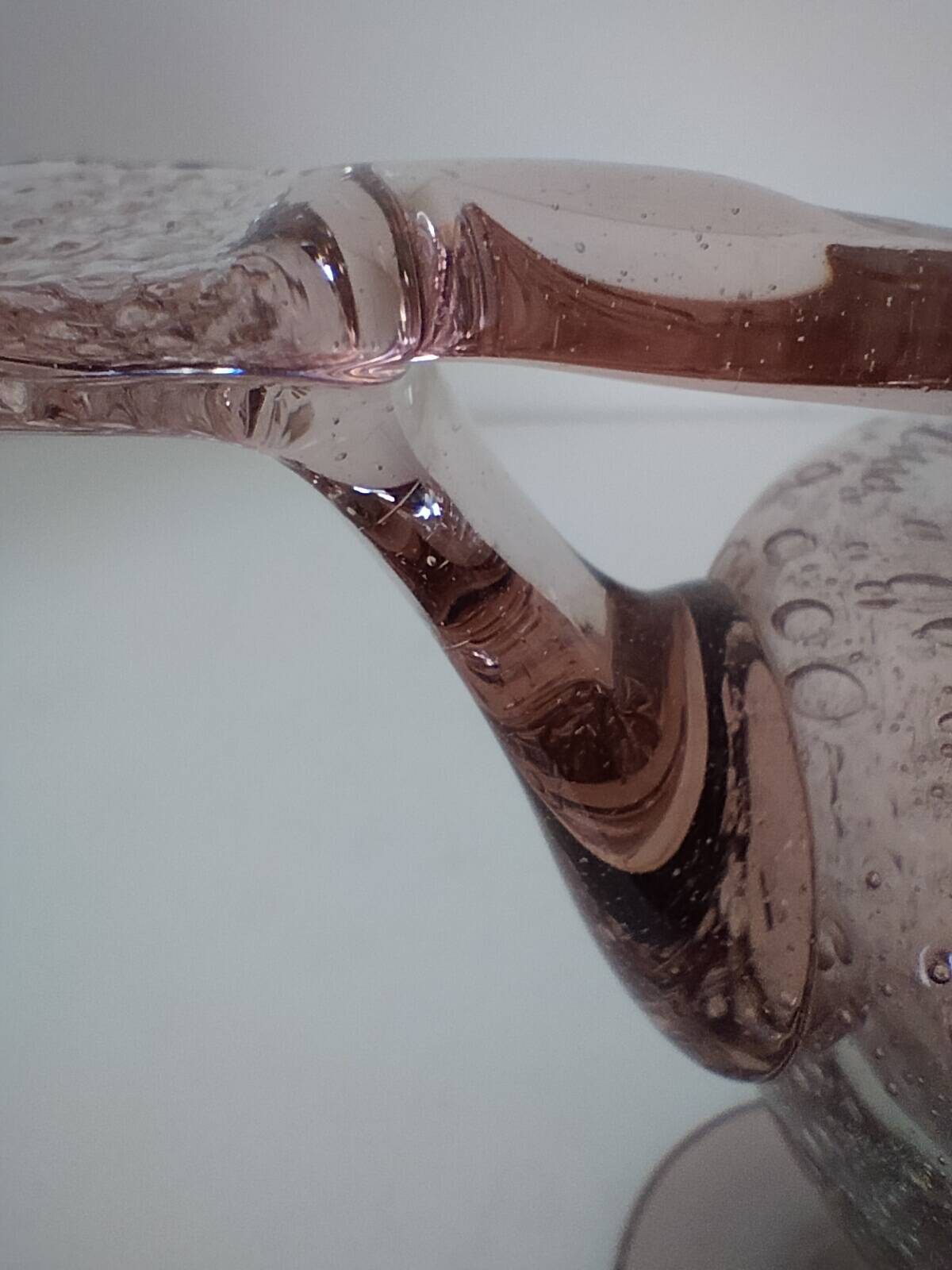 Biot candle holder vase in powder pink blown bubble glass.