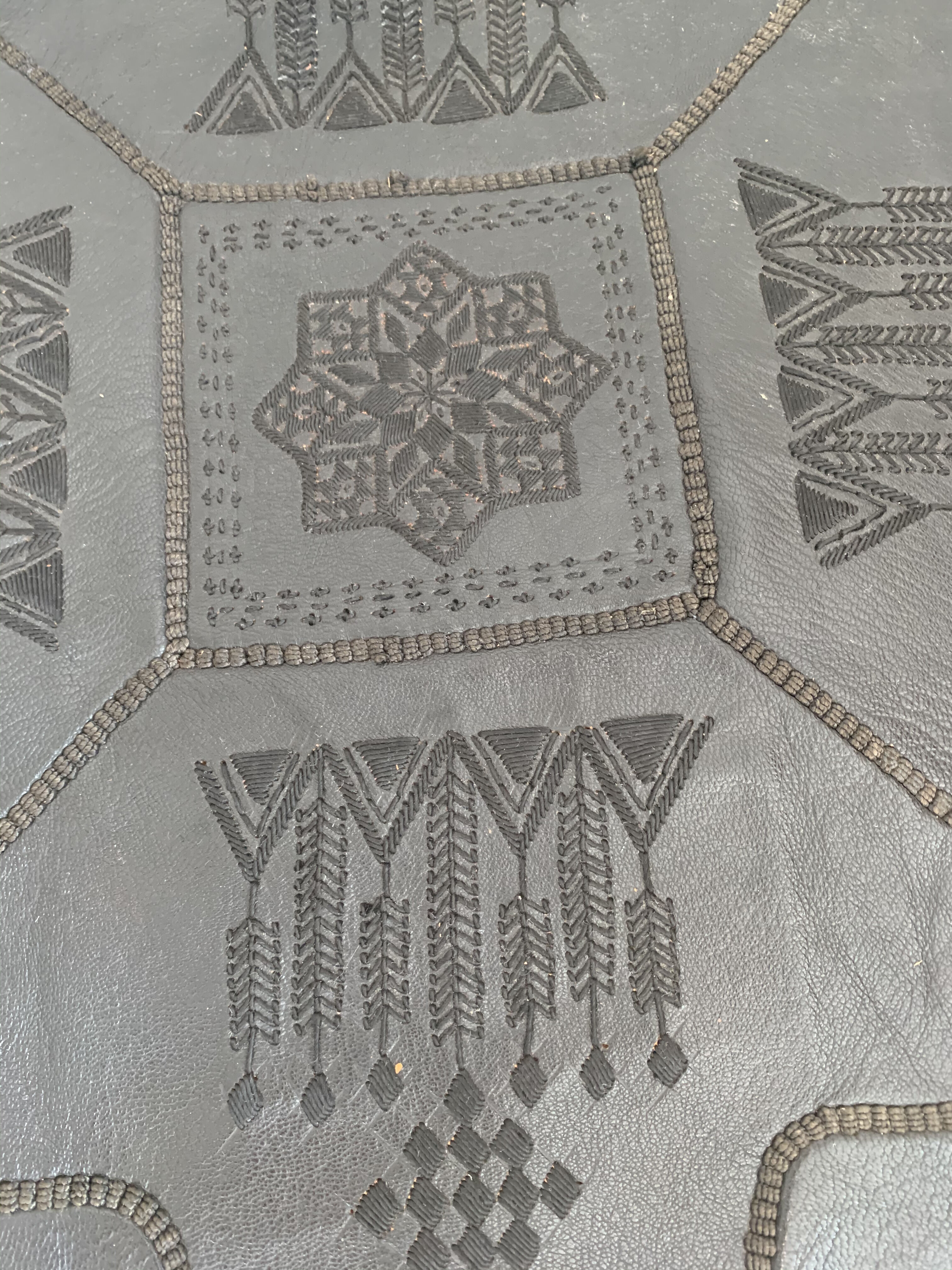 Moroccan vintage leather square pouf