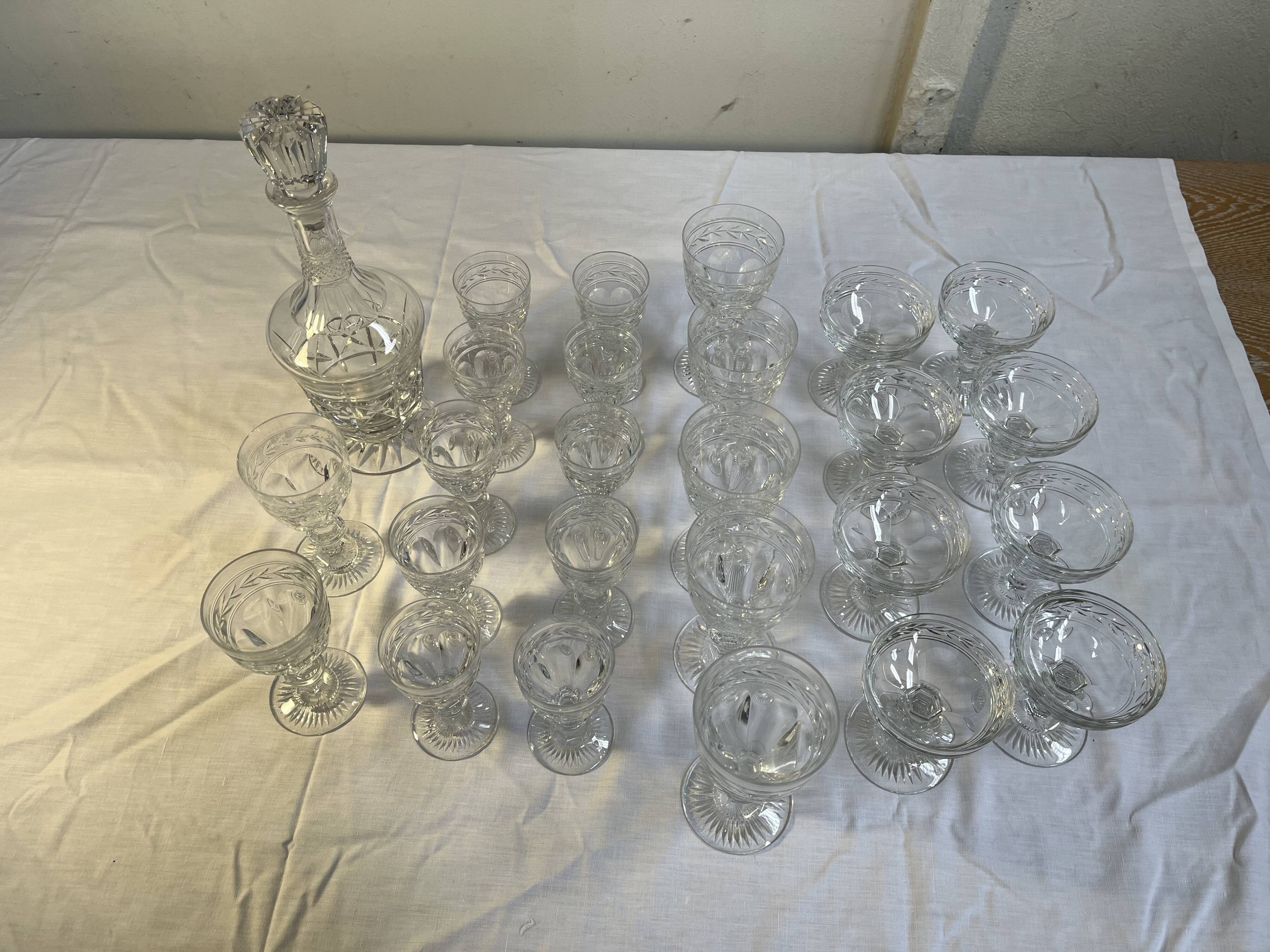 suite of 26 glasses + baccarat crystal carafe