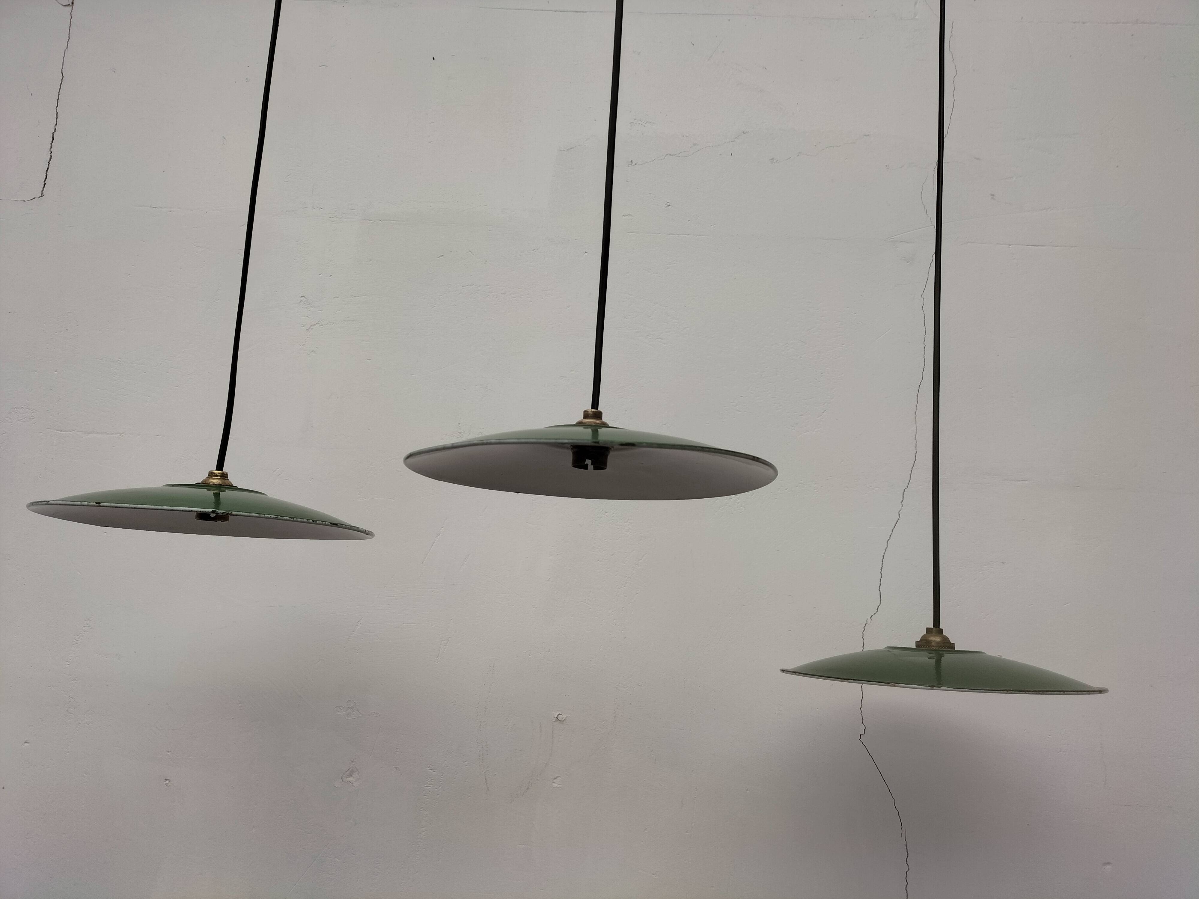 Enameled sheet metal pendant lights