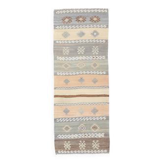 Light Green Striped Vintage Kilim Runner Rug, 63x180Cm