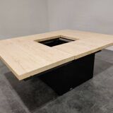 Vintage hidden bar coffee table in travertine, 1970s.