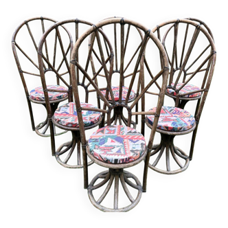 Ensemble 6 chaises rotin vintage