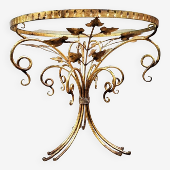 Gold leaf metal coffee table, vintage hollywood regency style