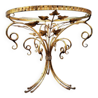 Table basse en métal doré aspect feuille d'or, vintage style hollywood regency