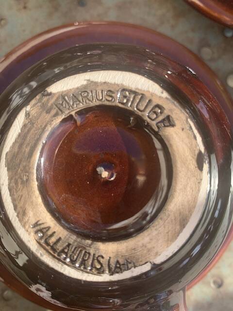 Coffee or tea service in enameled ceramic by Marius Giuge, artisan potter in Vallauris,