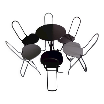 Gastone Rinaldi for Thema Italy 6 folding chairs 1 table ‘Dafne’ 1979