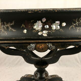 Blackened wooden planter decorated with flowers in medallions and mother-of-pearl burgauty, Napoleon III