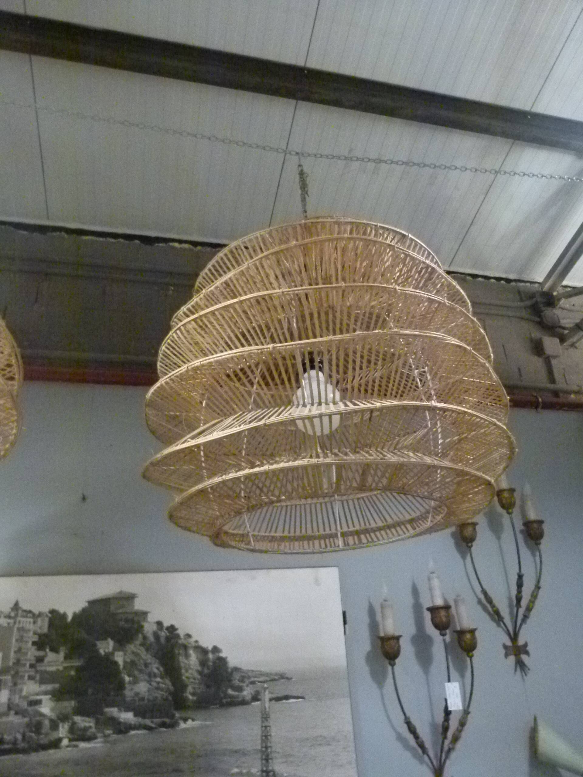 Pair of rattan chandeliers