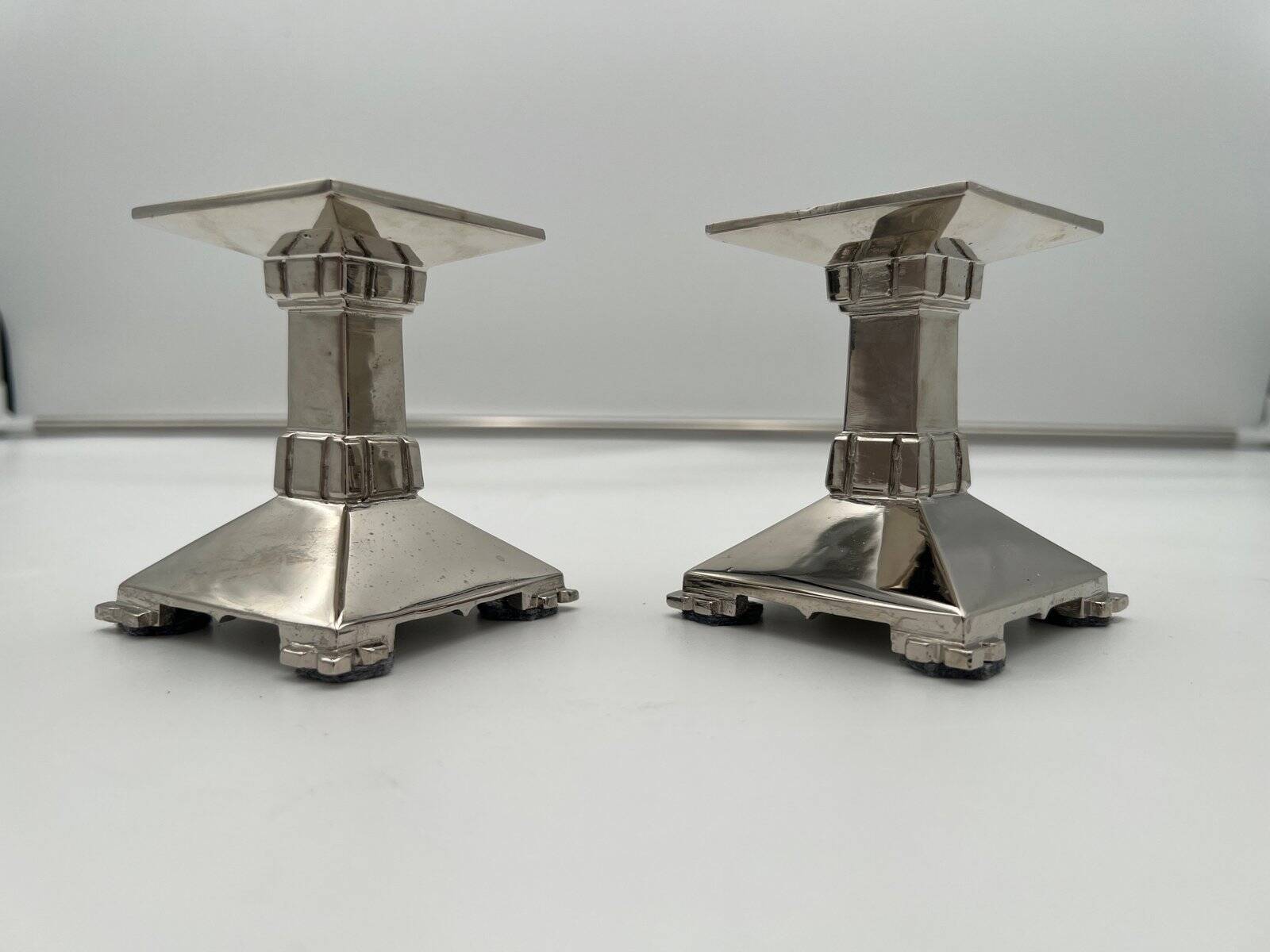 Art Deco Nickel-Plated Bronze Candlesticks, France, 1930, Set of 2