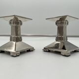 Art Deco Nickel-Plated Bronze Candlesticks, France, 1930, Set of 2