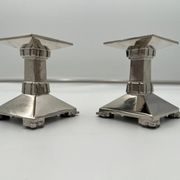 Art Deco Nickel-Plated Bronze Candlesticks, France, 1930, Set of 2