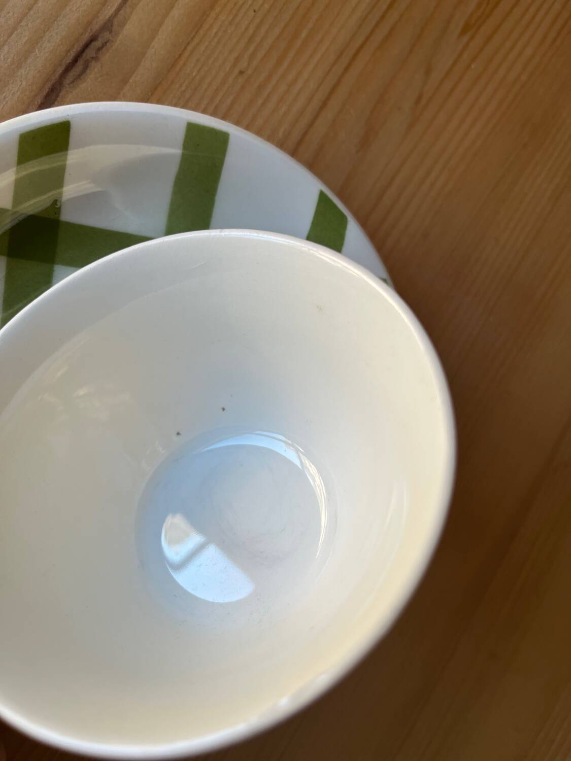 6 green and white checked coffee cups Moulin des Loups