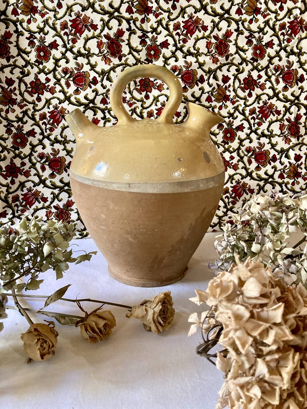 Yellow glazed terracotta gargoulette