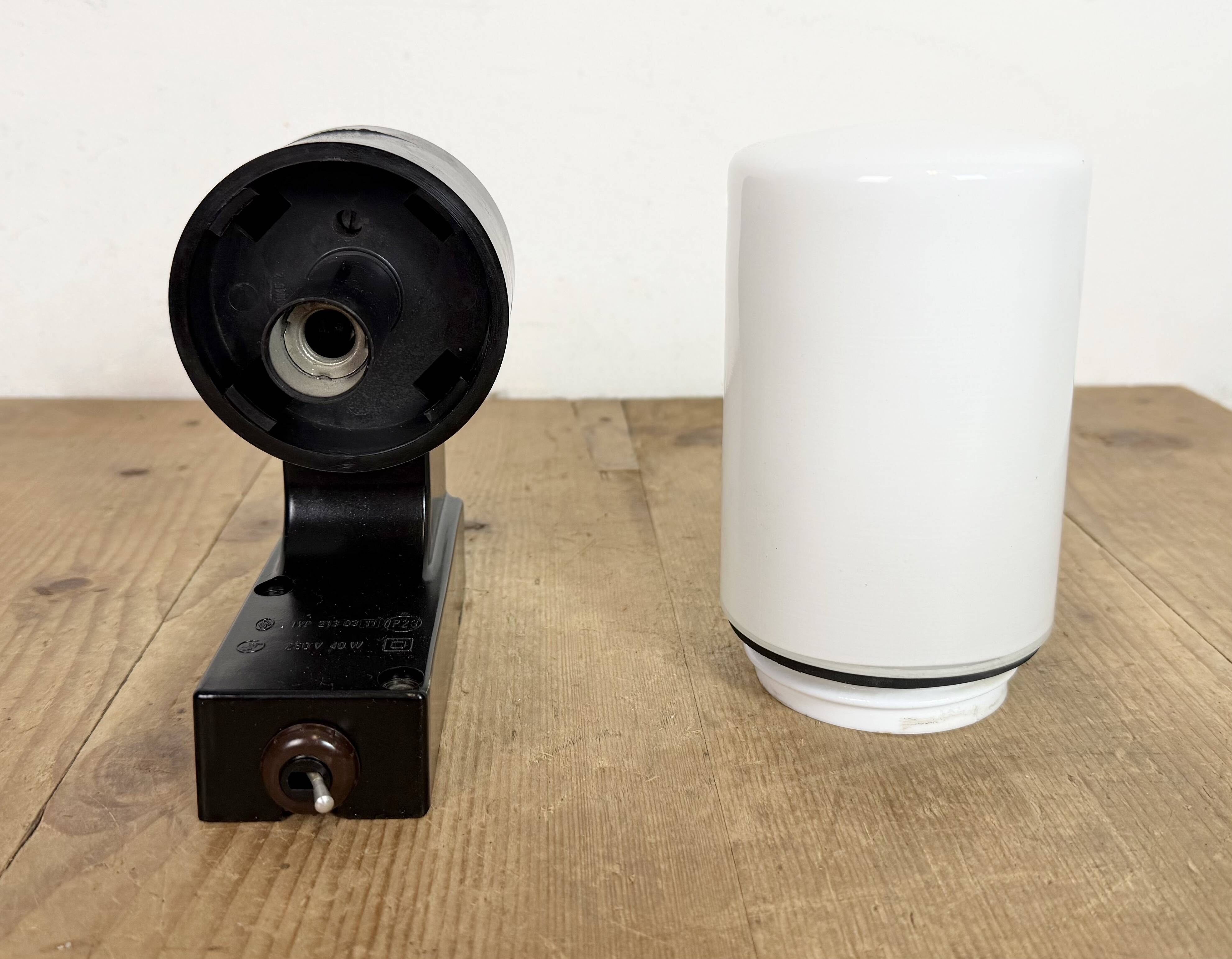 Industrial Brown Bakelite Wall Light with Milk Glass, 1960s