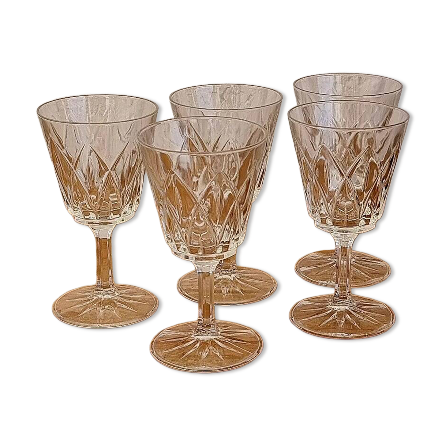 Lot de 5 verres à vin en verre ciselé vintage