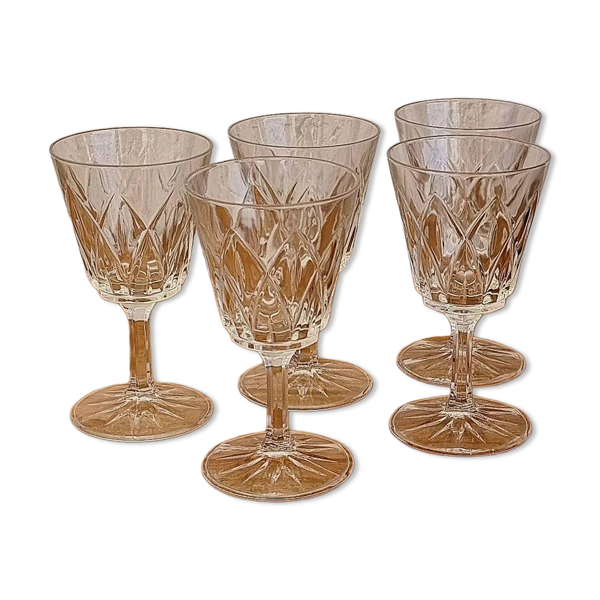 Lot de 5 verres à vin en verre ciselé vintage