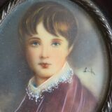 Miniature portrait of a young boy, framed and under glass