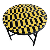 Table basse ronde marocaine en zellige jaune et noir