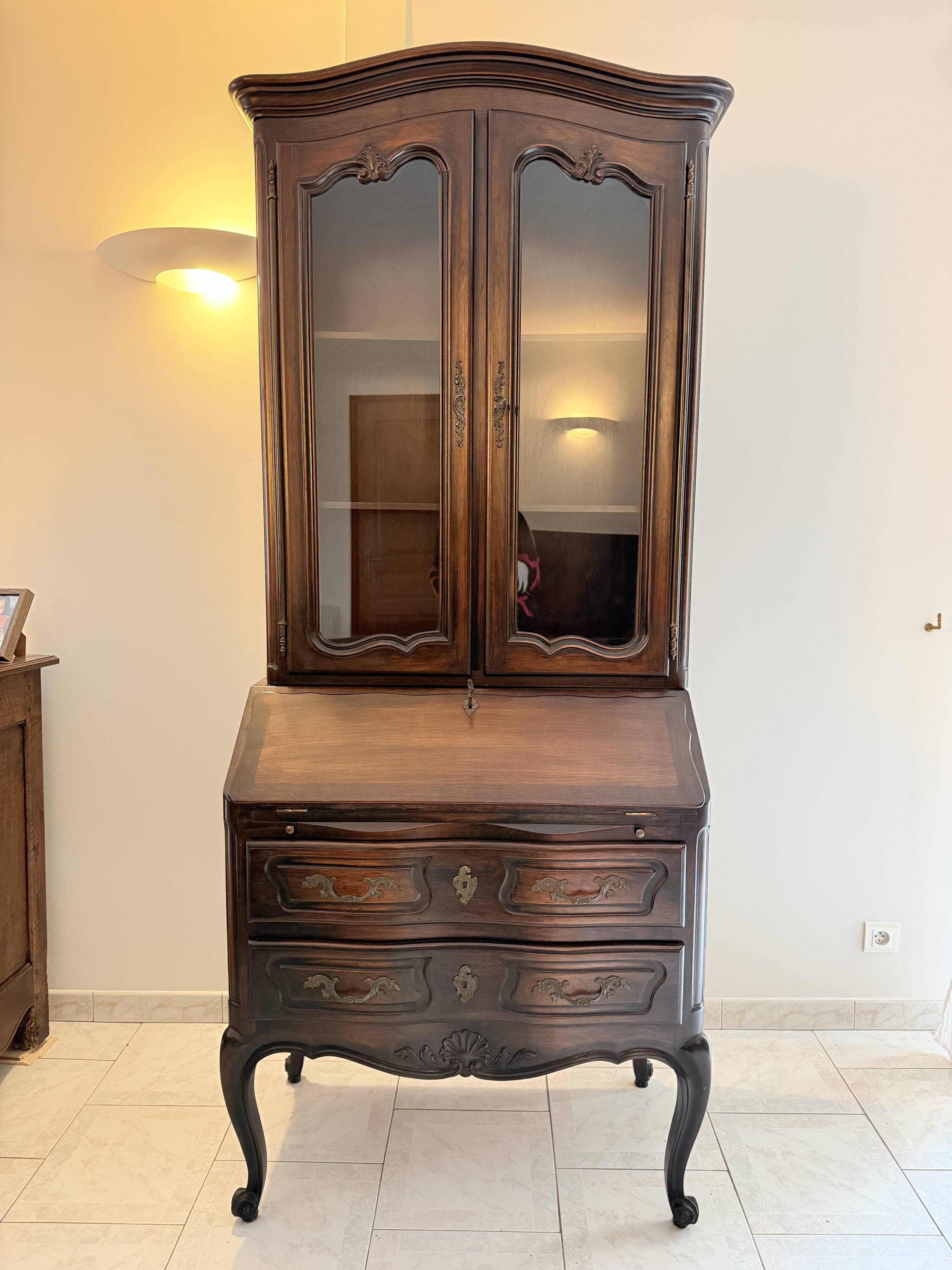 Display secretary in cherry wood, Louis XV style.