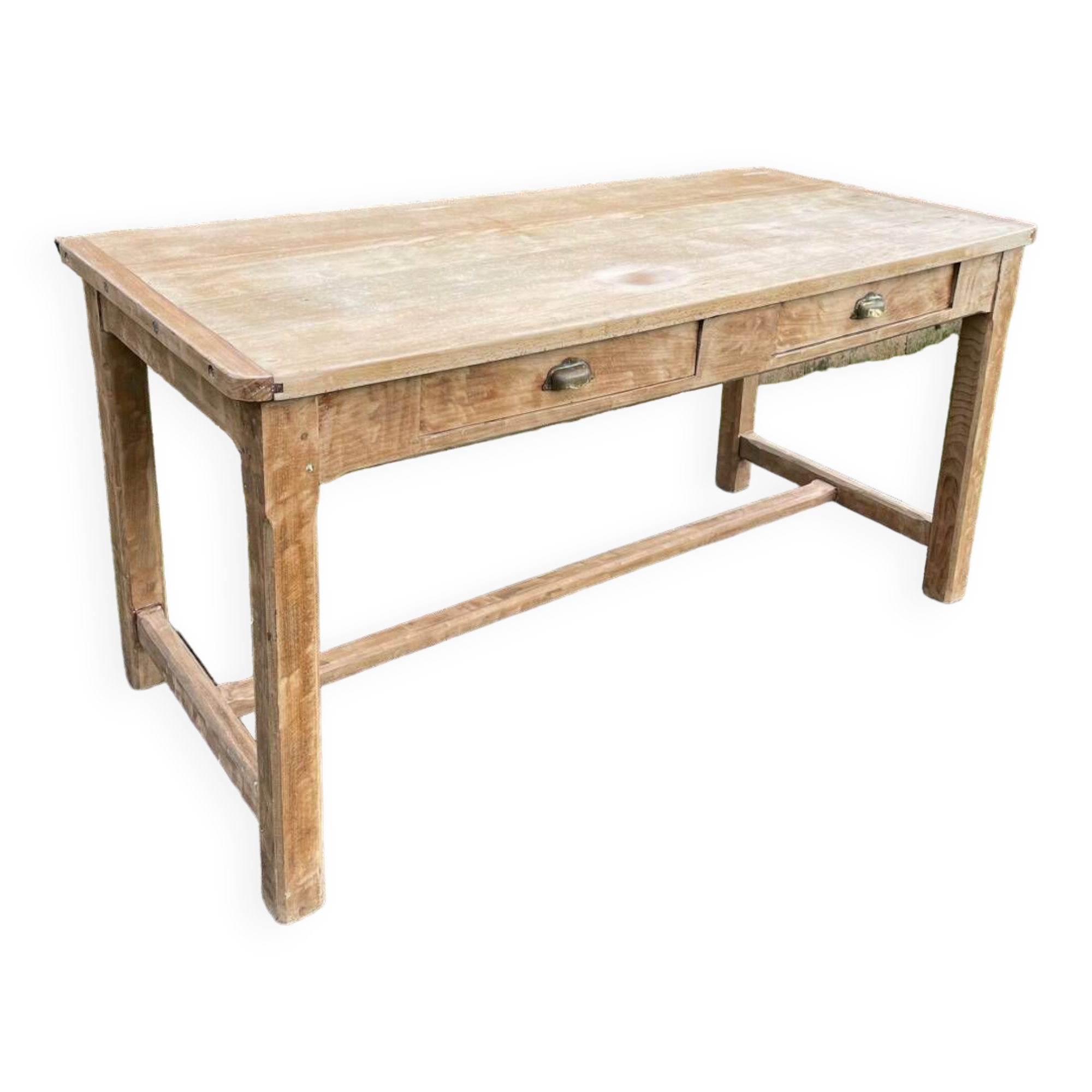 Farmhouse table with 2 drawers in solid beech