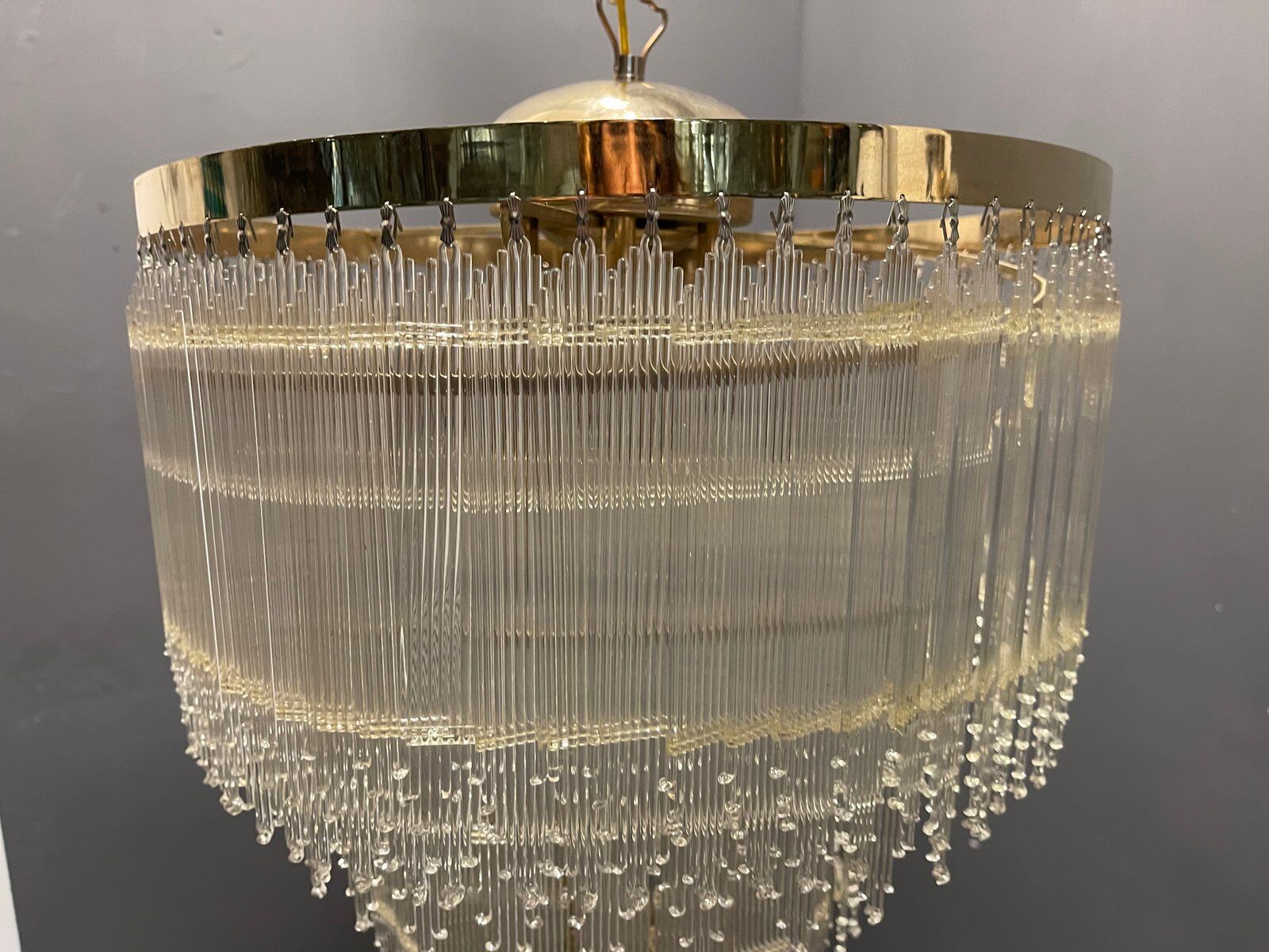 Mid-century italian brass acrylic chandelier lamp