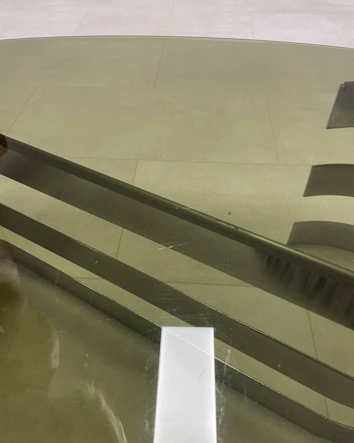 1970s coffee table in smoked glass and aluminum