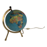 Vintage 1970s Taride tripod globe with gilded glass world map - 23 cm
