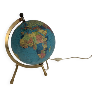 Vintage 1970s Taride tripod globe with gilded glass world map - 23 cm