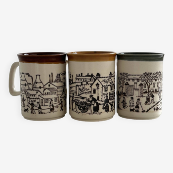 3 English Staffordshire mugs.