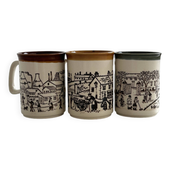 3 English Staffordshire mugs.