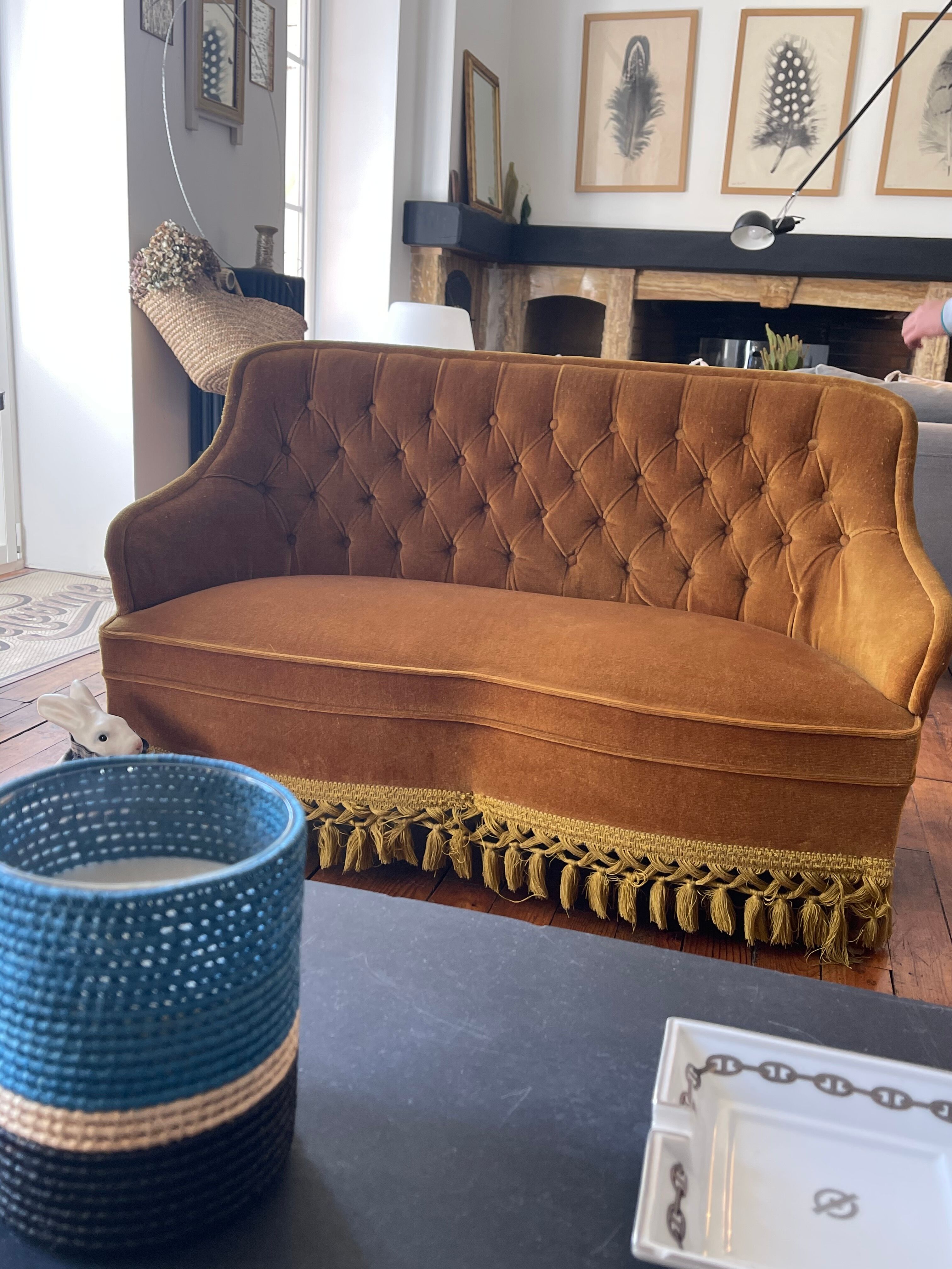 Mustard velvet toad sofa