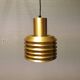 Hanging lamp in gold-colored aluminum with many layers of shades.