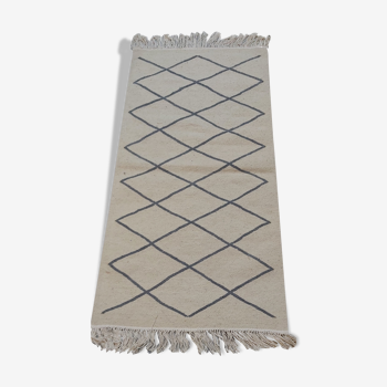 Tapis beige et gris traditionnel fait main - 144x73cm