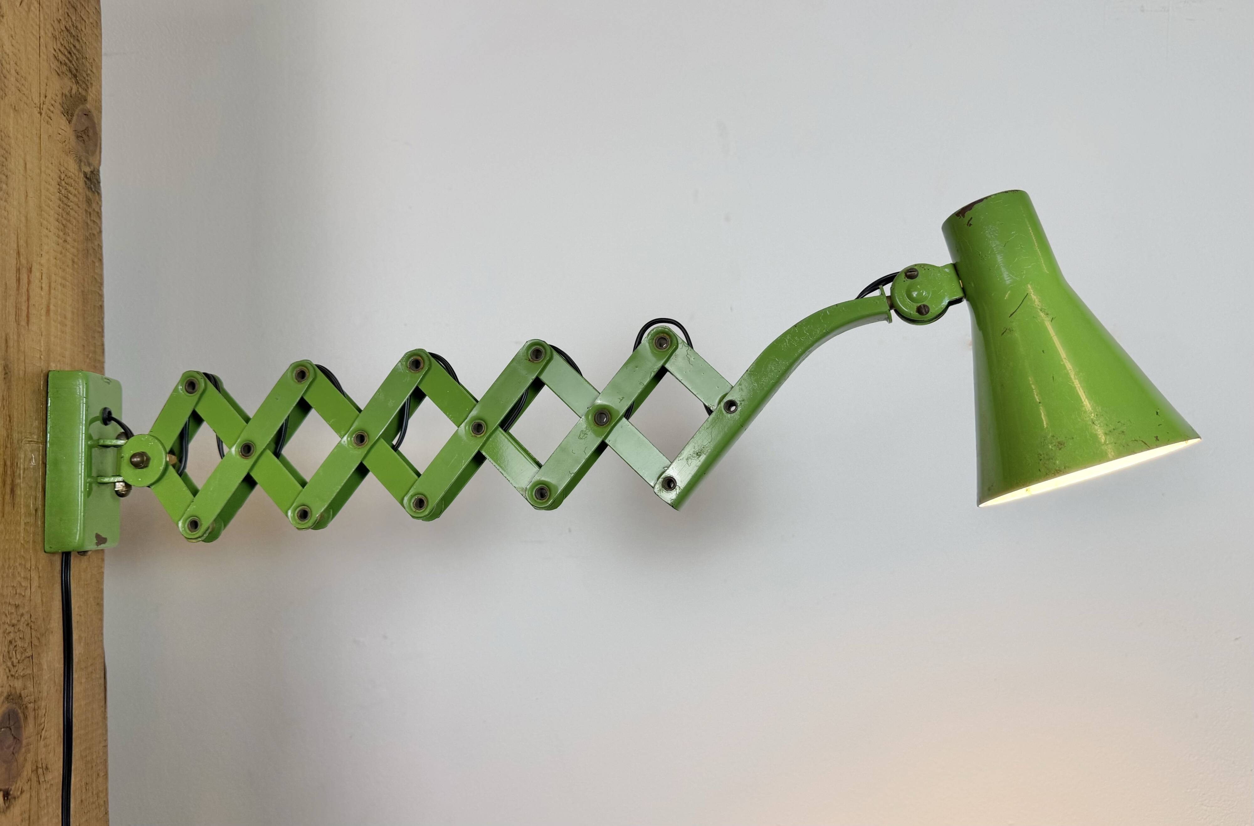Green Industrial German Scissor Wall Lamp from Kaiser Leuchten, 1960s