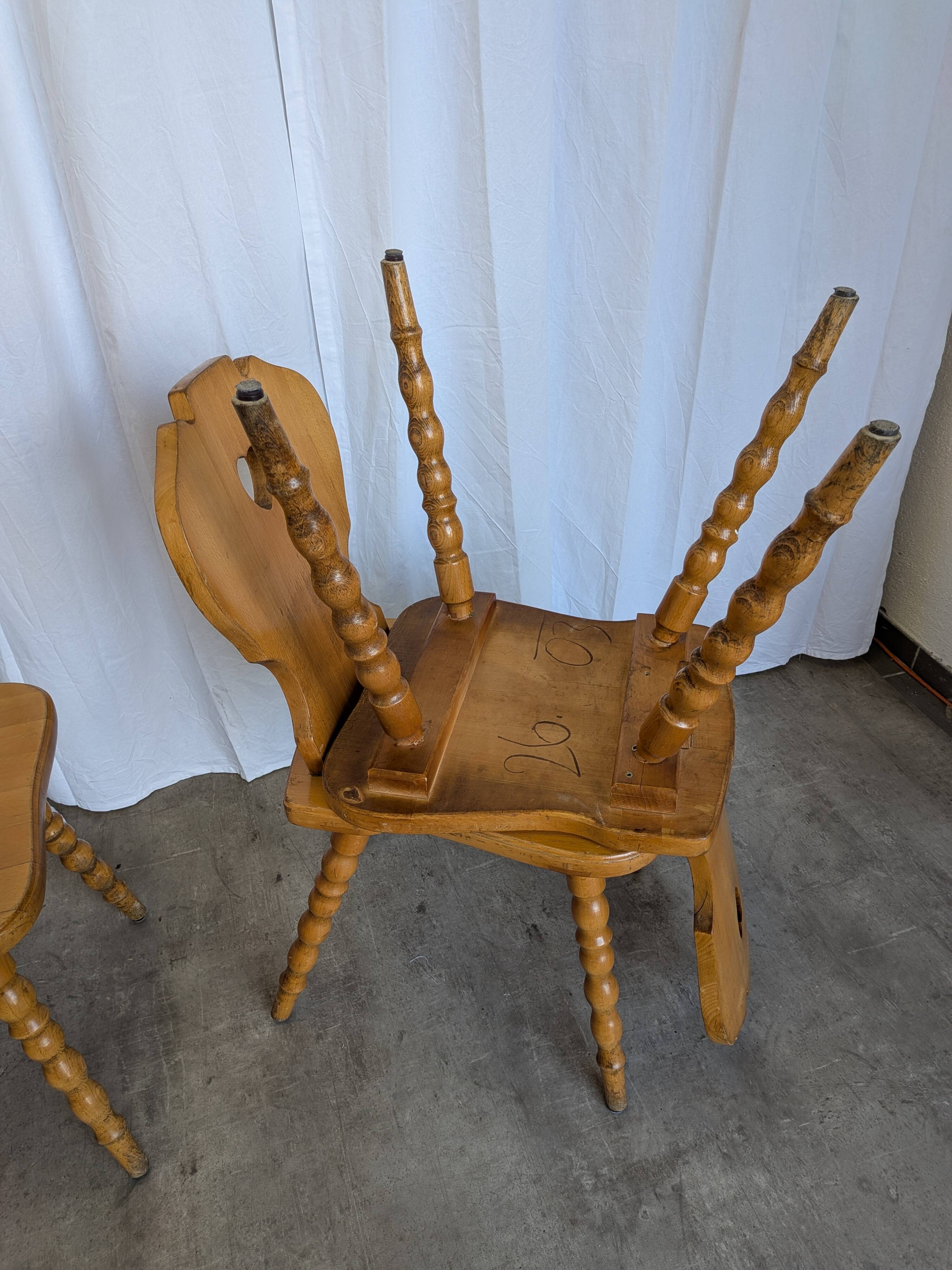 Set of 4 Vintage Tyrolean Heart Cutout Wooden Dining Chairs