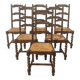 6 wooden and straw chairs, Louis XIII style