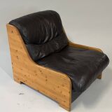 Vintage Brutalist Leather Armchair, 1960s–1970s