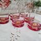 Lot de 6 verres à whisky vintage à fond épais en verre rouge rosé pastille jaune