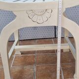 Curule stool in patinated carved wood, Manuel Canovas seat, 60 cm