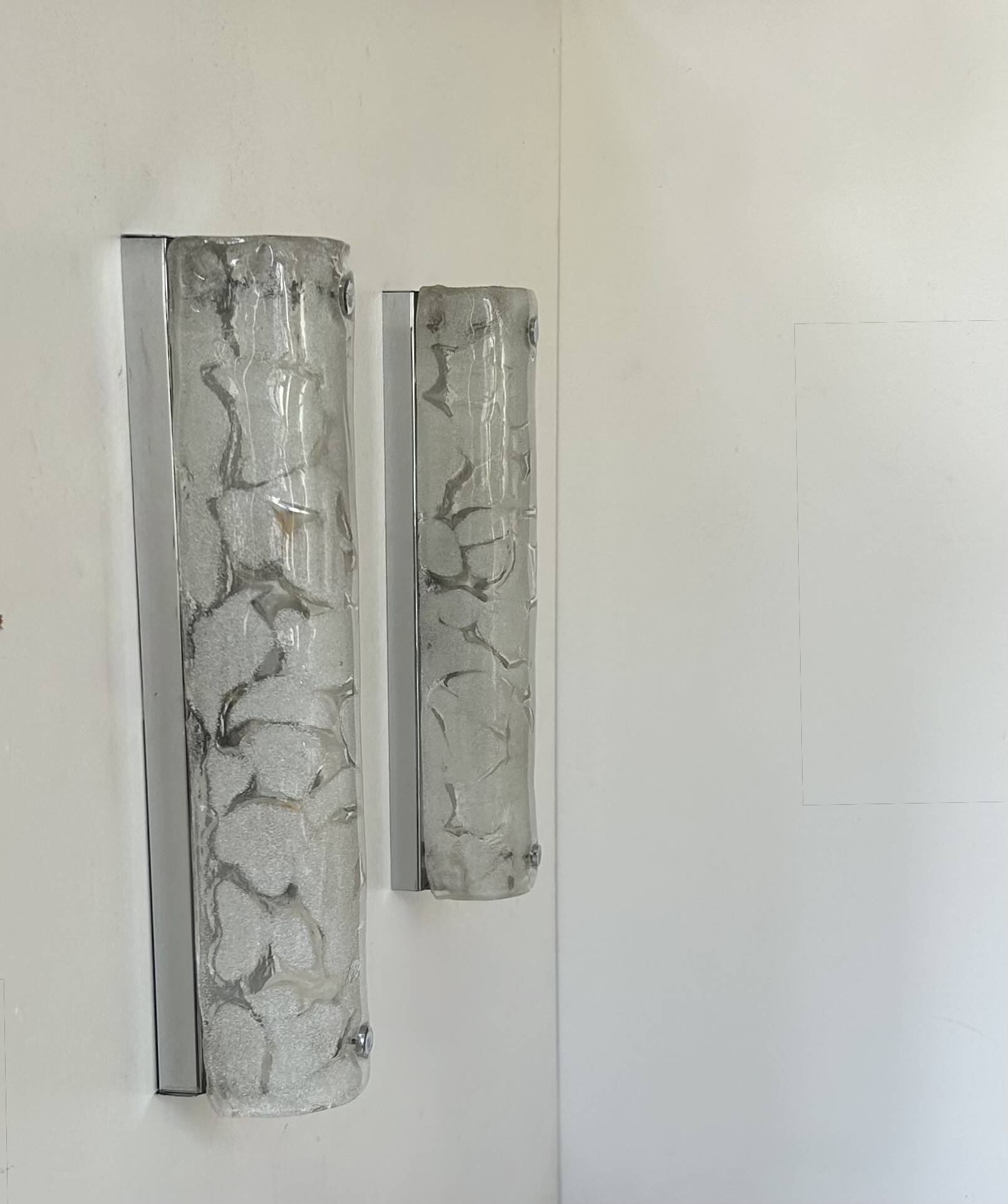 Paire d'appliques vintage en verre murano et métal chromé, Italie, 1960