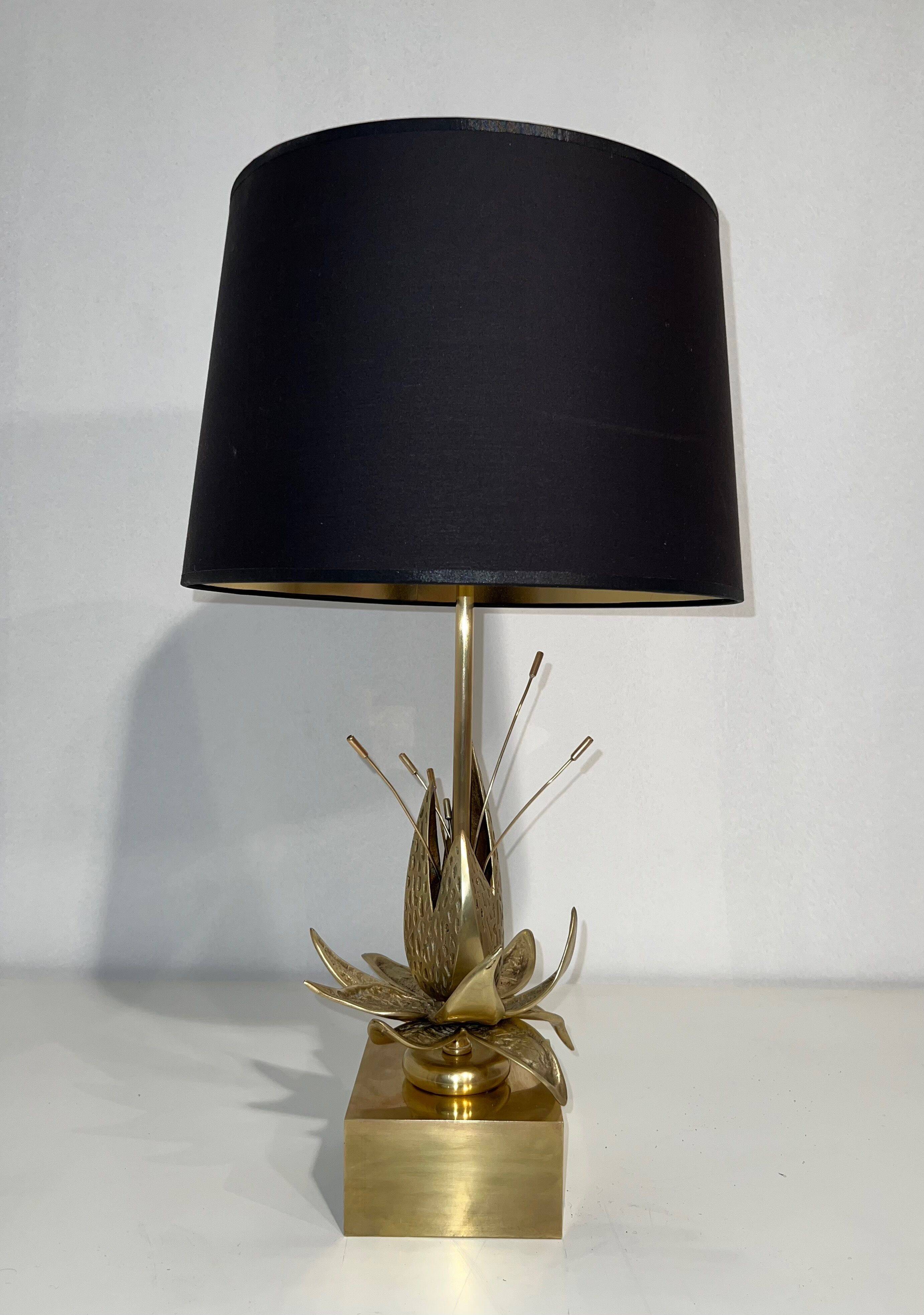 Bronze and brass water lily lamp attributed to Maison Charles. Circa 1970.