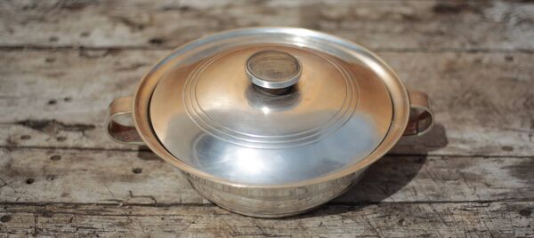 Plat métal argenté poinçon frères Saglier, légumier métal argenté, art déco