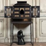 Cabinet in ebony and blackened wood, bone marquetry, 19th century