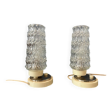 Set (2) of mid-century clear crystal glass bedside table lamps