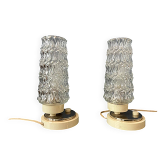 Set (2) of mid-century clear crystal glass bedside table lamps
